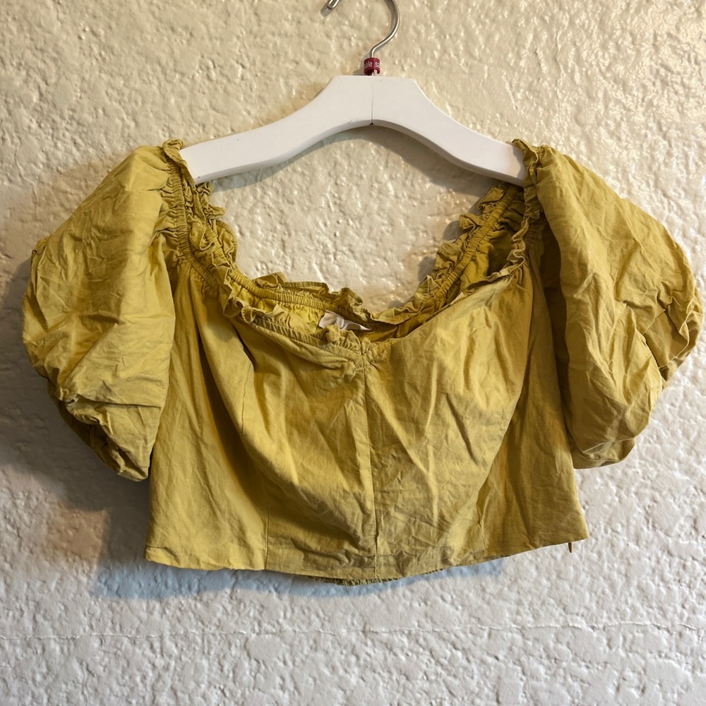 Molly Green Yellow‎ Puff Sleeve off the shoulder Crop Top womens size medium